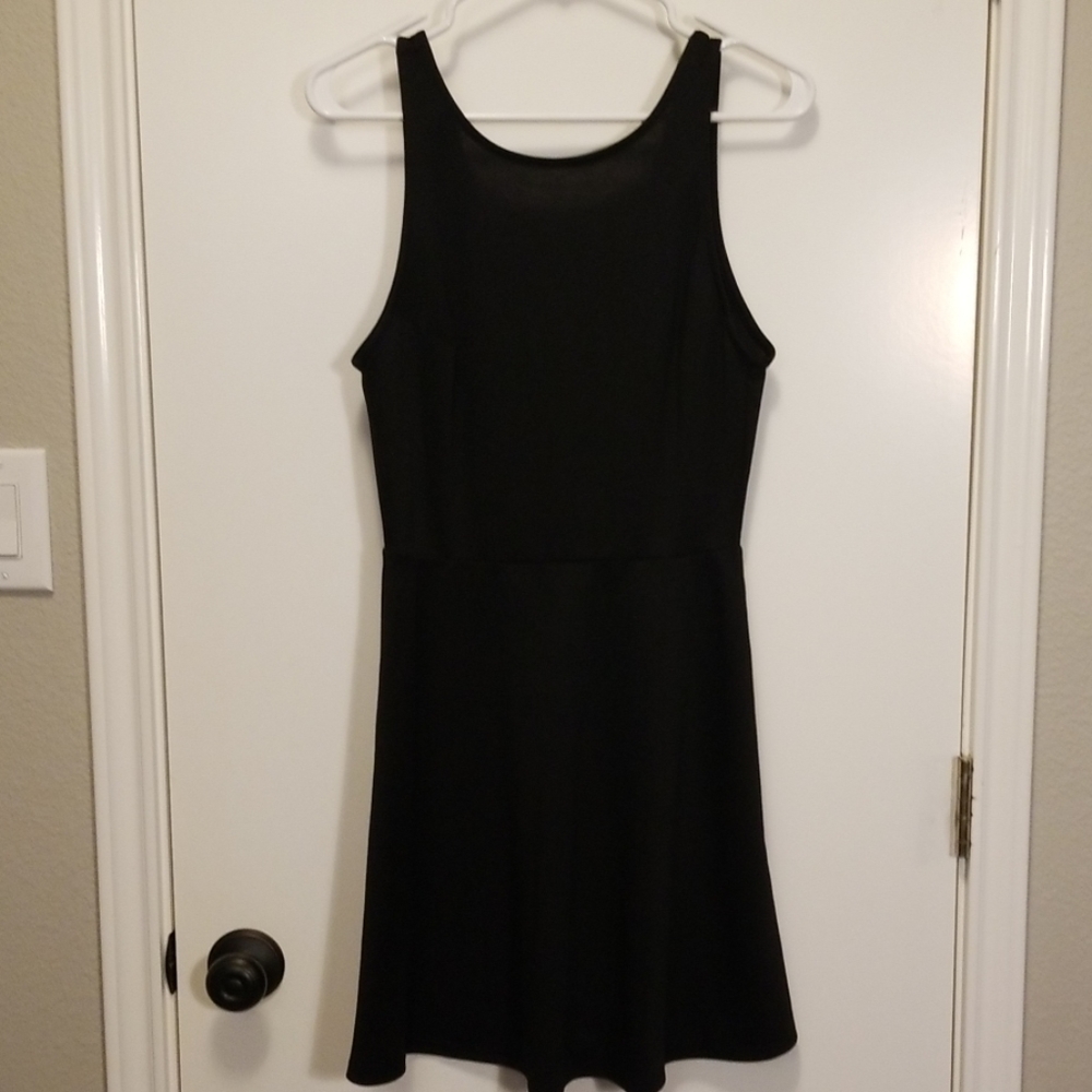 Black low V back dress